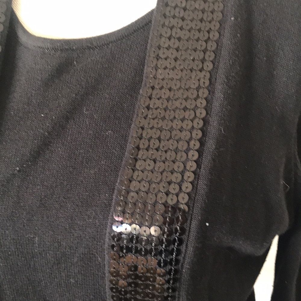 Elementz petite large black cardigan with built in sheath top with sequins trim - Picture 2 of 7